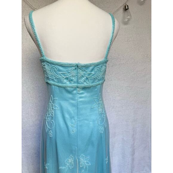 Vintage 90's Cach'e Blue Beaded Floral Maxi Princess Gown Dress Medium - Picture 10 of 13